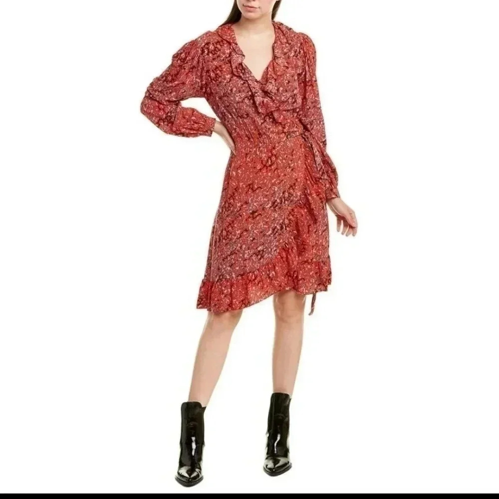 Maje Rossetto Ruffle Trimmed Leopard Print Wrap Dress(1)Small